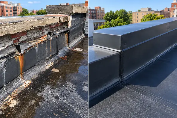 Parapet Flashing Repair Brooklyn NY Parapet Flashing Repair Before and After